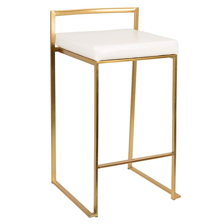 Image 2 Fuji 27" White Faux Leather Modern Counter Stools Set of 2 more views