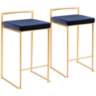 Fuji 27" Stackable Blue Velvet and Gold Counter Stools - Set of 2