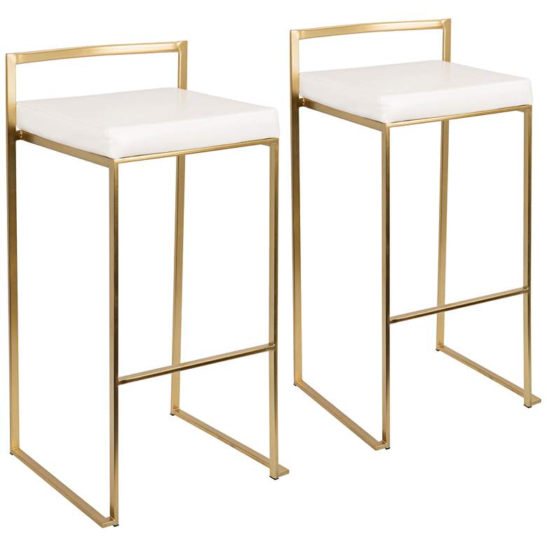 Image 1 Fuji 31 1/2" White Faux Leather Barstool Set of 2
