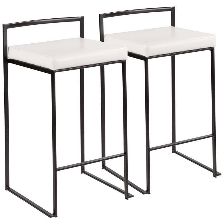 Image 2 Fuji Counter Stool Black with White PU Cushion by LumiSource Pair
