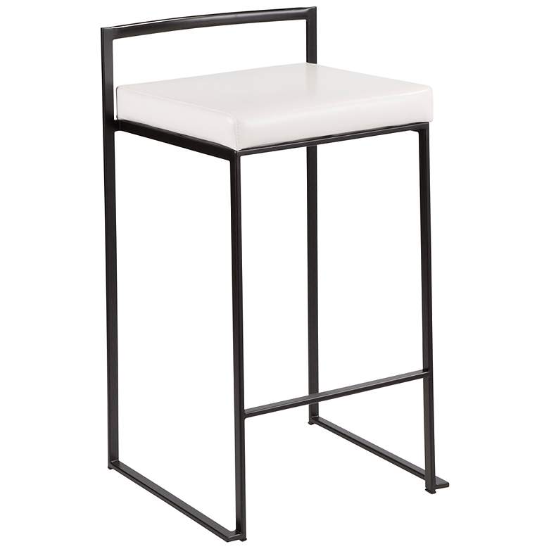 Image 3 Fuji Counter Stool Black with White PU Cushion by LumiSource Pair more views