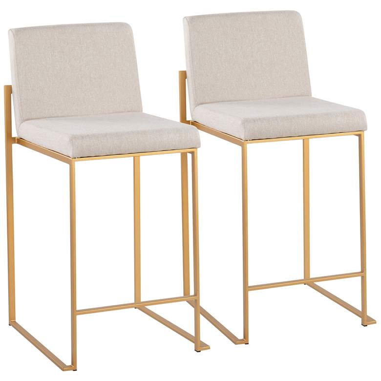 Image 1 Fuji High Back Counter Stool Gold Beige Fabric by LumiSource Pair
