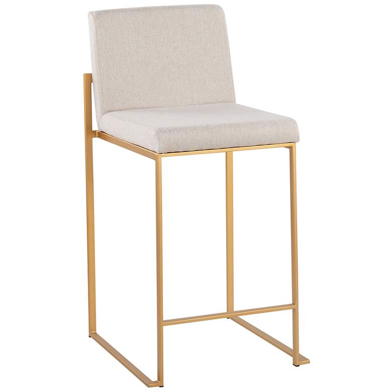 Image 2 Fuji High Back Counter Stool Gold Beige Fabric by LumiSource Pair more views