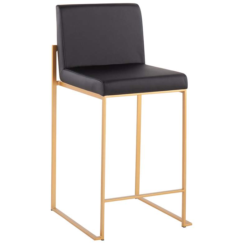 Image 2 Fuji High Back Counter Stool in Gold Steel and Black PU by LumiSource Pair more views