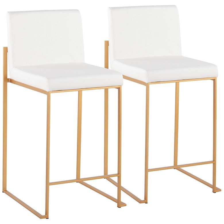 Image 1 Fuji High Back Counter Stool in Gold Steel and White PU by LumiSource Pair
