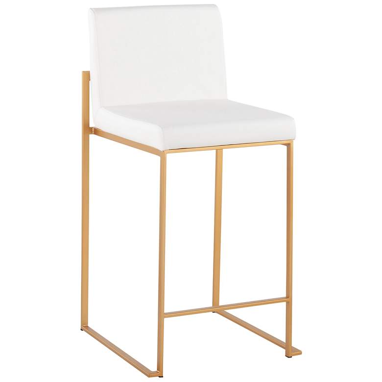 Image 2 Fuji High Back Counter Stool in Gold Steel and White PU by LumiSource Pair more views