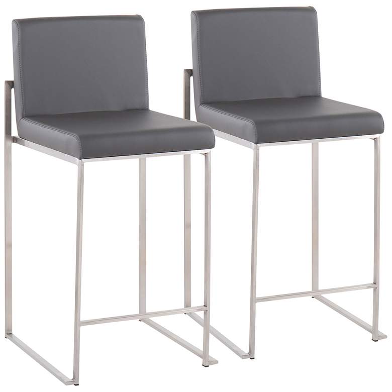Image 1 Fuji High Back Counter Stool Stainless Steel Grey PU by LumiSource Pair