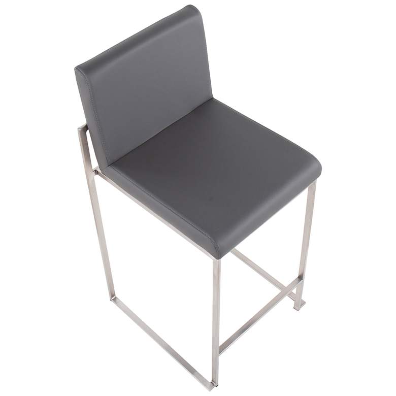 Image 6 Fuji High Back Counter Stool Stainless Steel Grey PU by LumiSource Pair more views