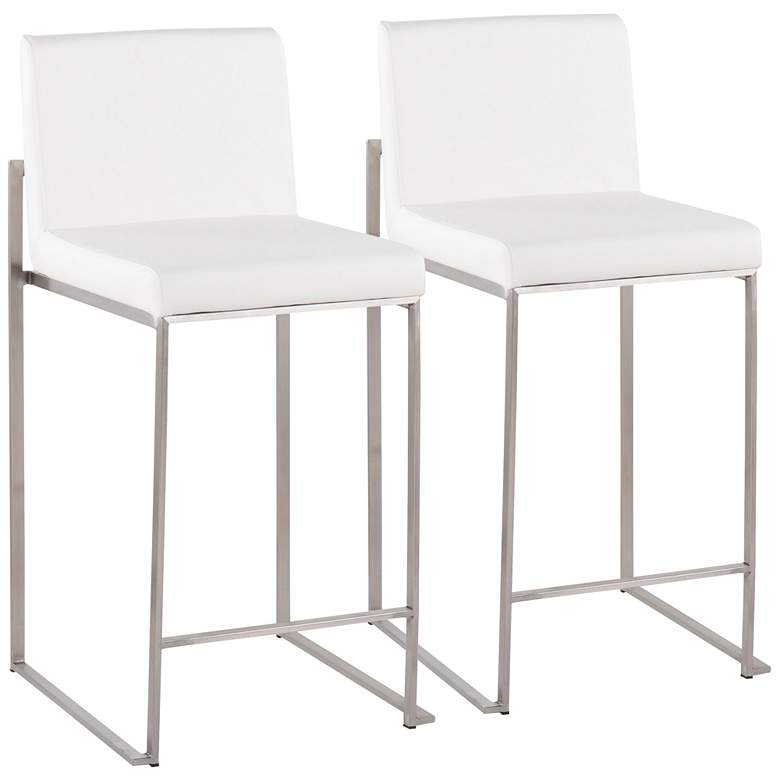 Image 1 Fuji High Back Counter Stool Stainless Steel White PU by LumiSource Pair