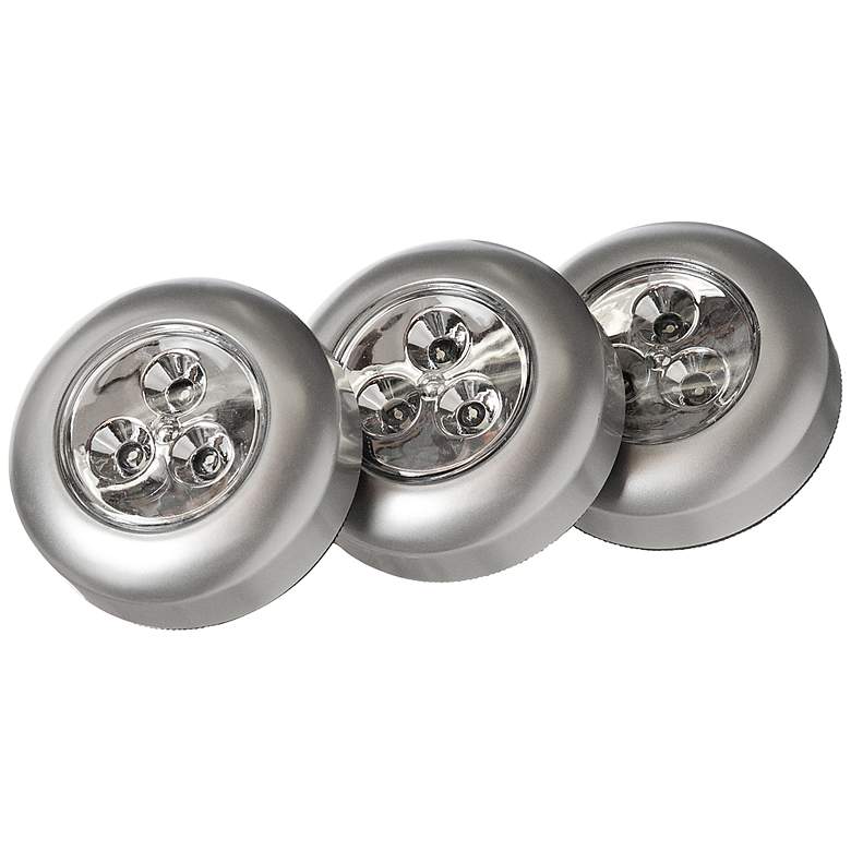 Image 1 Fulcrum Set of 3 Puck LED Silver Stick-On Cordless Lights