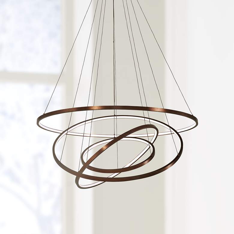 Image 1 Full Orbit 39 1/2 inch Wide Satin Bronze 4-Light LED Pendant