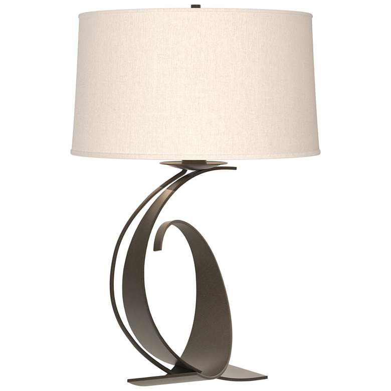 Image 1 Fullered Impressions 29 inchH Dark Smoke Table Lamp With Flax Shade