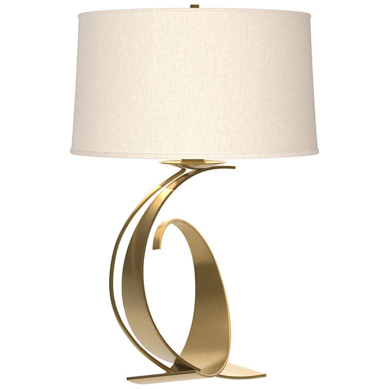 Image 1 Fullered Impressions 29"H Modern Brass Table Lamp w/ Flax Shade