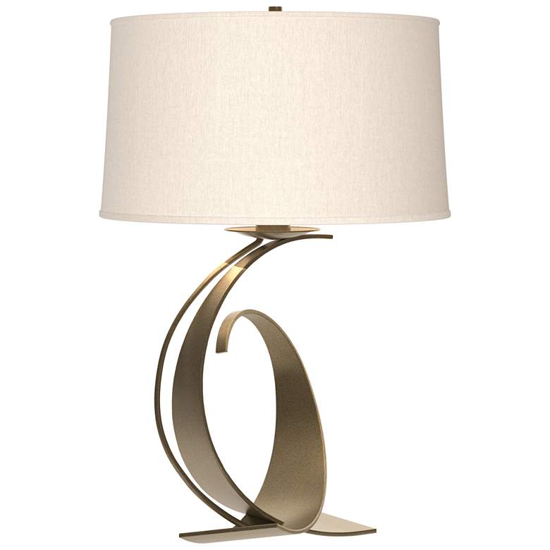 Image 1 Fullered Impressions 29 inchH Soft Gold Table Lamp With Flax Shade