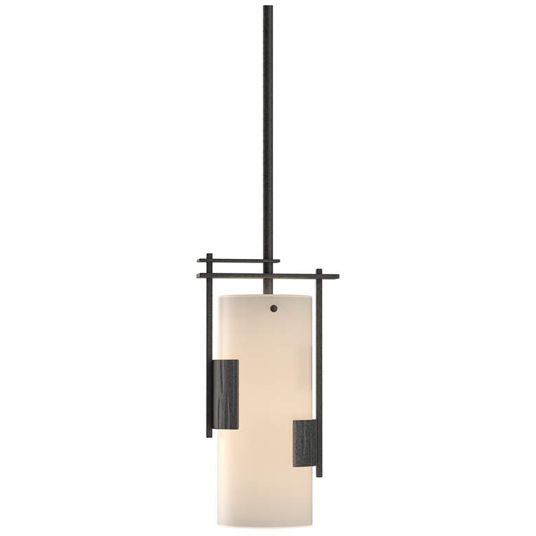 Image 1 Fullered Impressions Mini Pendant - Natural Iron Finish - Opal Glass