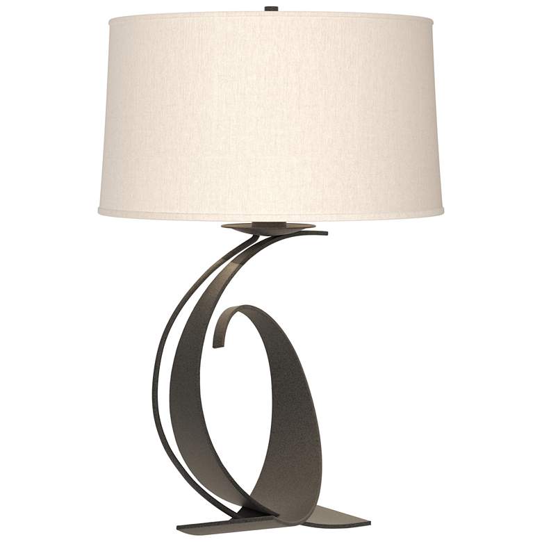Image 1 Fullered Impressions Natural Iron Table Lamp w/ Flax Shade