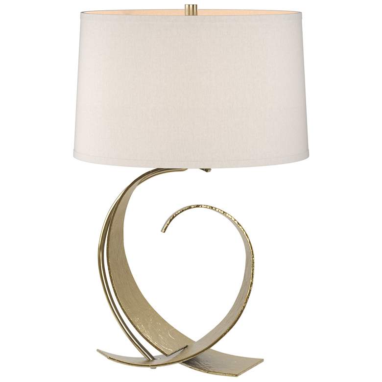 Image 1 Fullered Impressions Table Lamp - Modern Brass Finish - Flax Shade