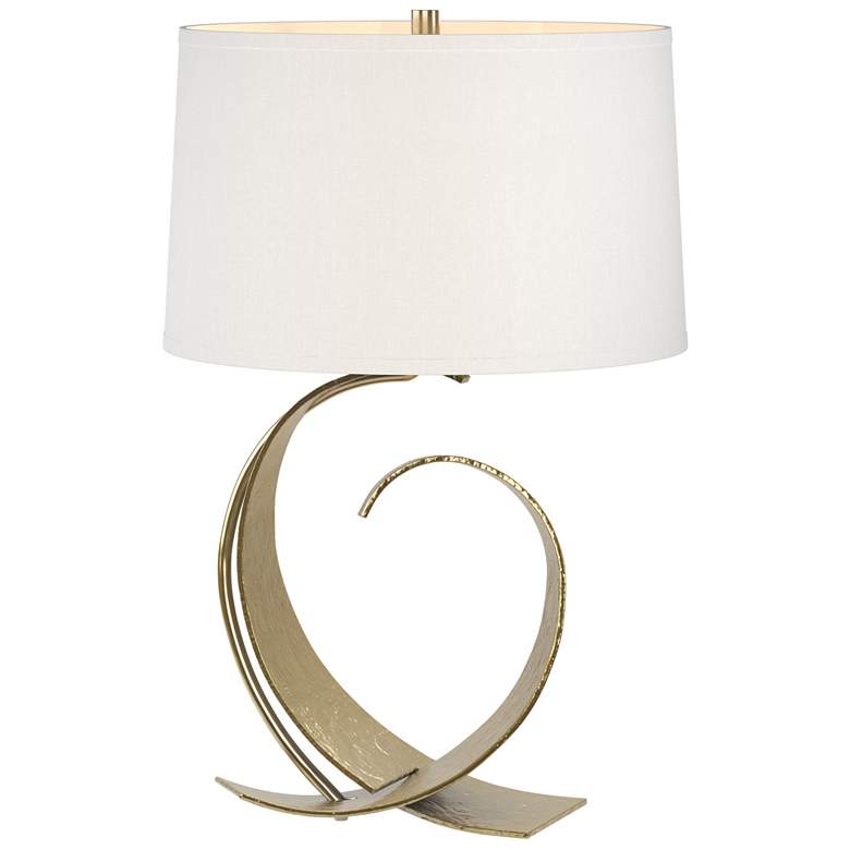 Image 1 Fullered Impressions Table Lamp - Modern Brass Finish - Natural Anna Shade