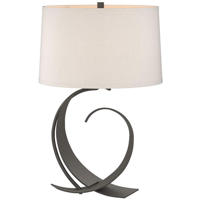 Image 1 Fullered Impressions Table Lamp - Natural Iron Finish - Flax Shade