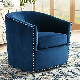Image1 of Fullerton Nail Head Trim Navy Blue Swivel Accent Chair