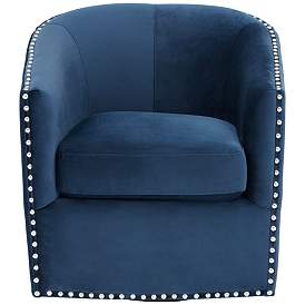 Image5 of Fullerton Nail Head Trim Navy Blue Swivel Accent Chair more views