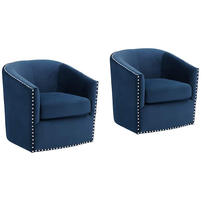 Image 1 Fullerton Navy Blue Fabric Swivel Accent Chairs Set of 2