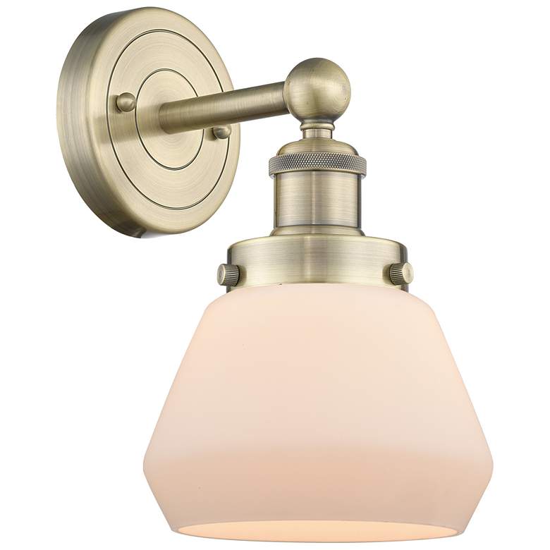 Image 1 Fulton 10"High Antique Brass Sconce With Matte White Shade