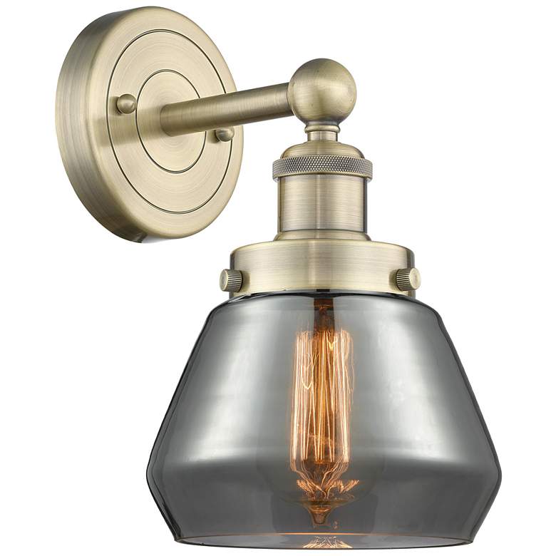 Image 1 Fulton 10"High Antique Brass Sconce With Plated Smoke Shade