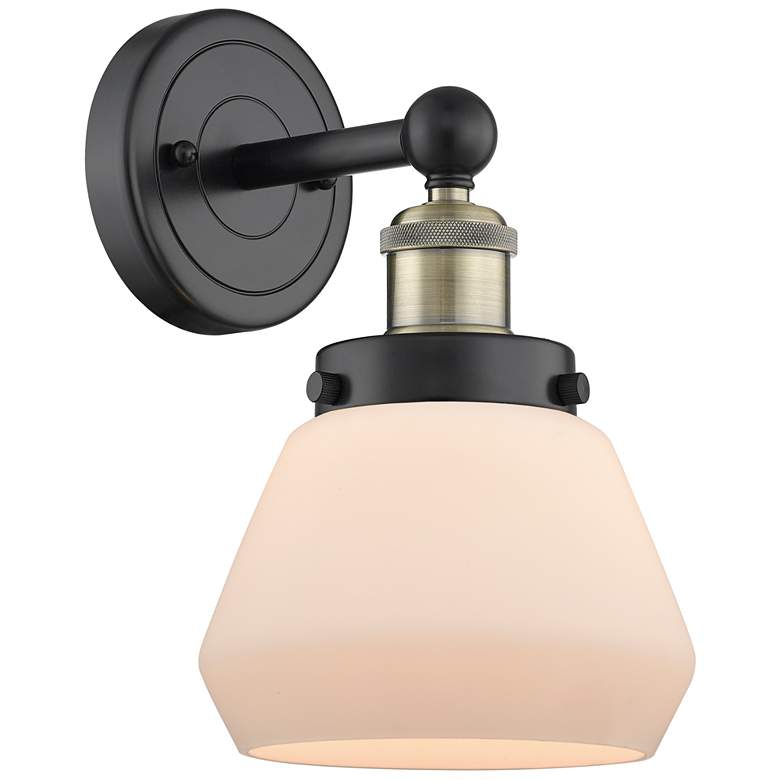Image 1 Fulton 10"High Black Antique Brass Sconce With Matte White Shade