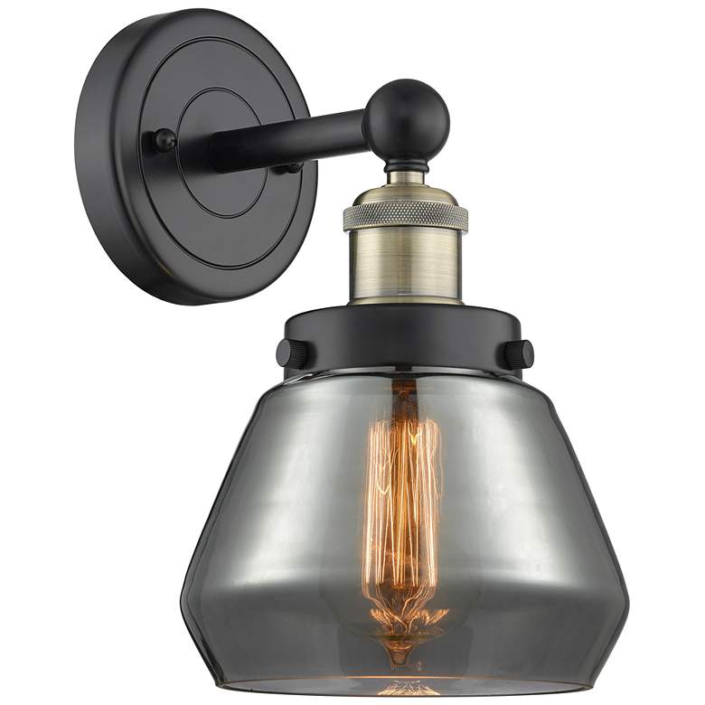 Image 1 Fulton 10"High Black Antique Brass Sconce With Plated Smoke Shade