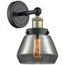 Fulton 10"High Black Antique Brass Sconce With Plated Smoke Shade