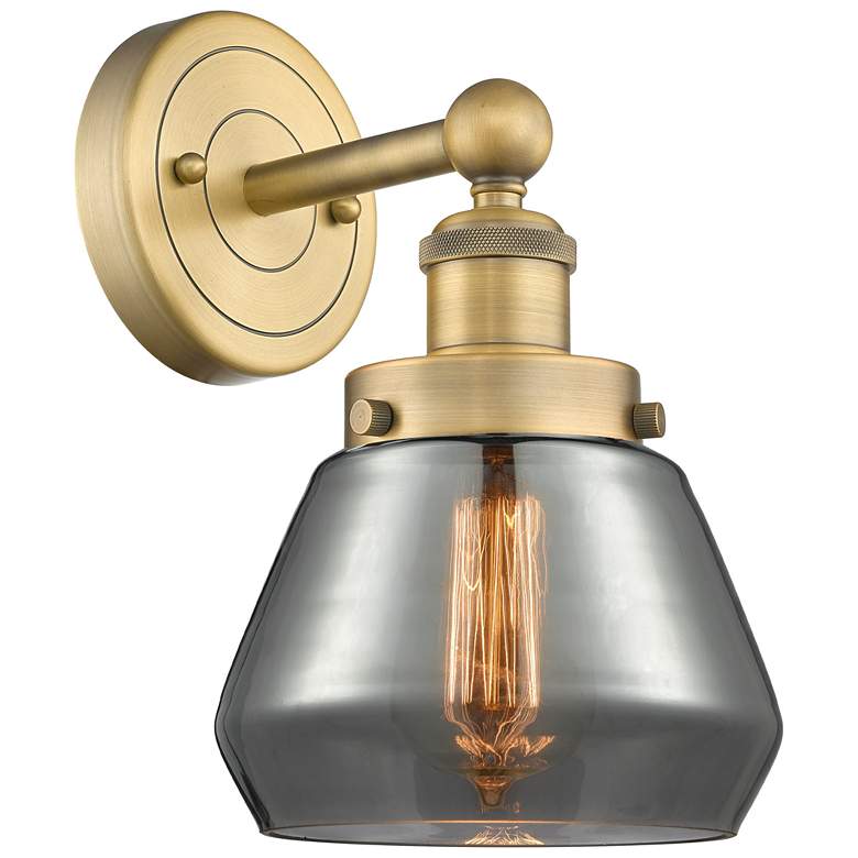 Image 1 Fulton 10"High Brushed Brass Sconce With Plated Smoke Shade