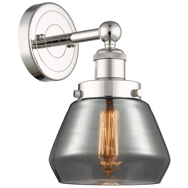 Image 1 Fulton 10 inchHigh Polished Nickel Sconce With Plated Smoke Shade