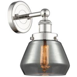 Fulton 10&quot;High Polished Nickel Sconce With Plated Smoke Shade