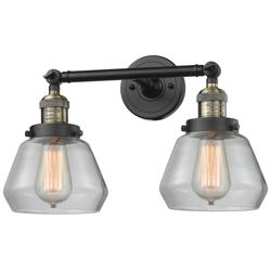 Fulton 16.5" Wide 2 Light Black Brass Bath Vanity Light w/ Clear Shade