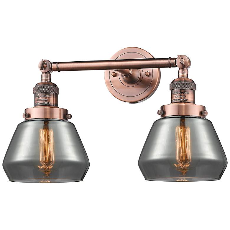 Image 1 Fulton 16.5" Wide 2 Light Copper Bath Vanity Light w/ Plated Smoke Sha