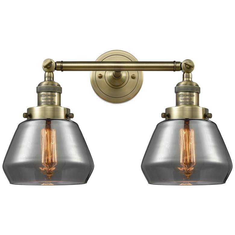 Image 1 Fulton 16.5"W 2 Light Antique Brass Bath Vanity Light w/ Plated Smoke