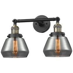Fulton 16.5"W 2 Light Black Brass Bath Vanity Light w/ Plated Smoke Sh