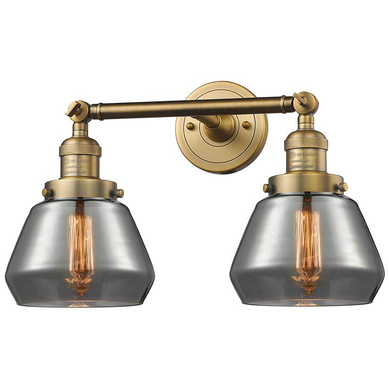 Image 1 Fulton 16.5"W 2 Light Brushed Brass Bath Vanity Light w/ Plated Smoke