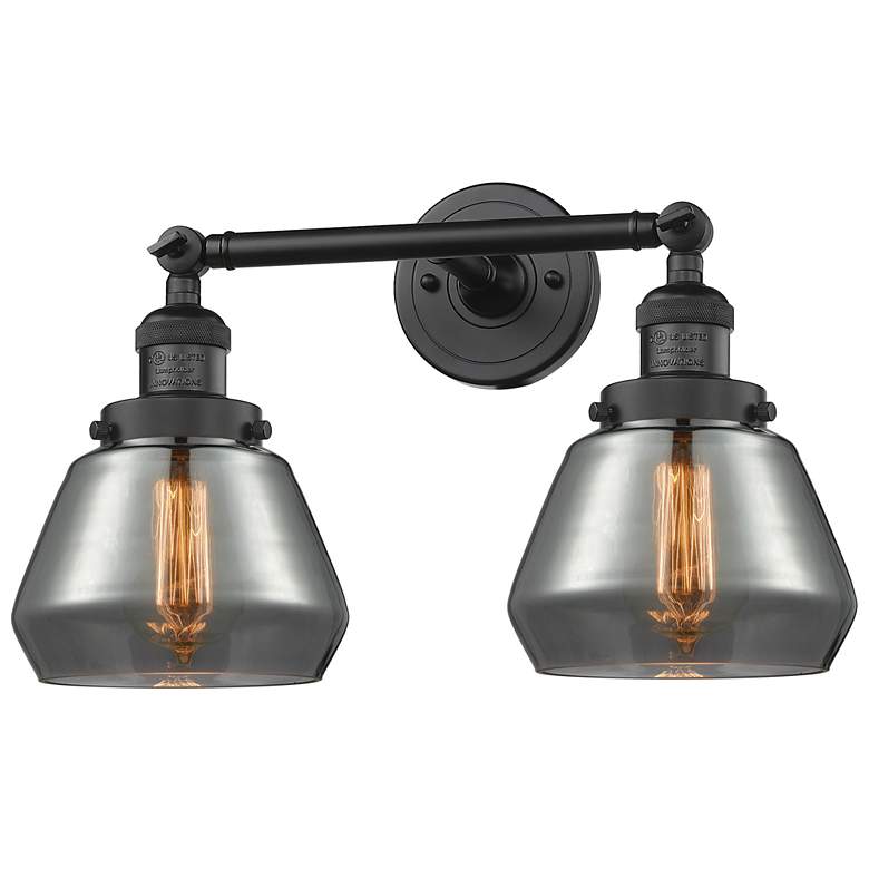 Image 1 Fulton 16.5"W 2 Light Matte Black Bath Vanity Light w/ Plated Smoke Sh