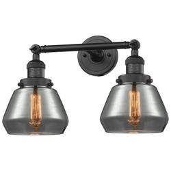 Fulton 16.5"W 2 Light Matte Black Bath Vanity Light w/ Plated Smoke Sh