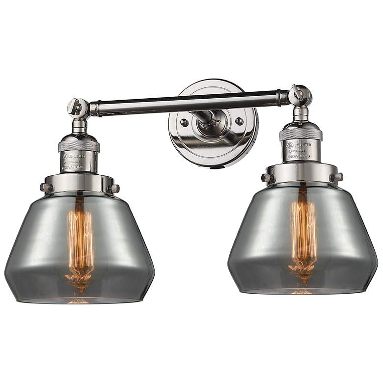 Image 1 Fulton 16.5"W 2 Light Polished Nickel Bath Light w/ Smoke Shade