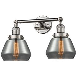 Fulton 16.5"W 2 Light Polished Nickel Bath Light w/ Smoke Shade
