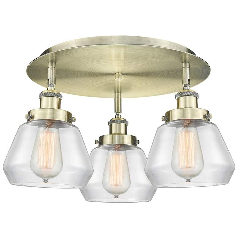 Image 1 Fulton 18.25" Wide 3 Light Antique Brass Flush Mount With Clear Glass