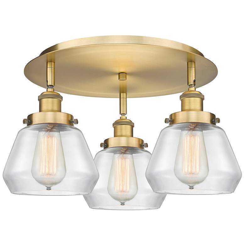 Image 1 Fulton 18.25" Wide 3 Light Brushed Brass Flush Mount With Clear Glass