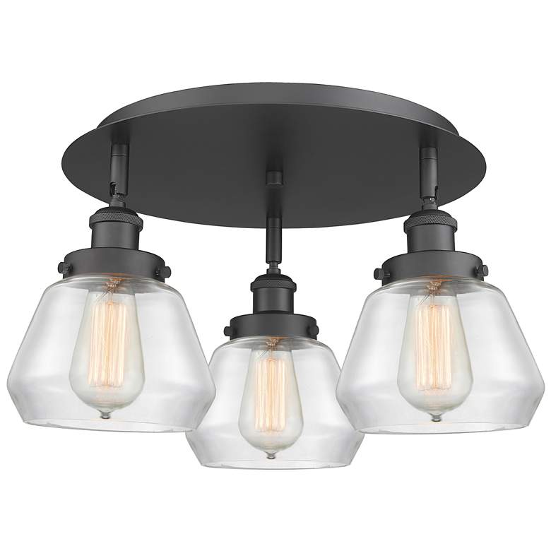 Image 1 Fulton 18.25" Wide 3 Light Matte Black Flush Mount With Clear Glass Sh