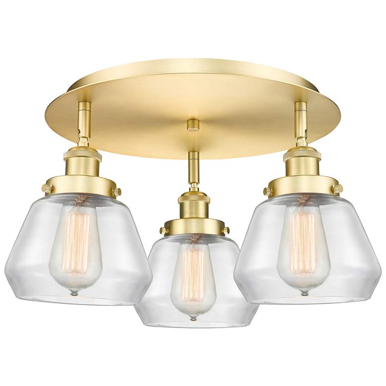 Image 1 Fulton 18.25" Wide 3 Light Satin Gold Flush Mount With Clear Glass Sha