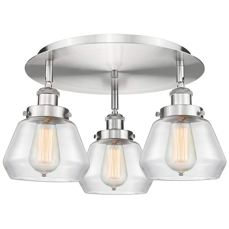 Image 1 Fulton 18.25" Wide 3 Light Satin Nickel Flush Mount With Clear Glass S