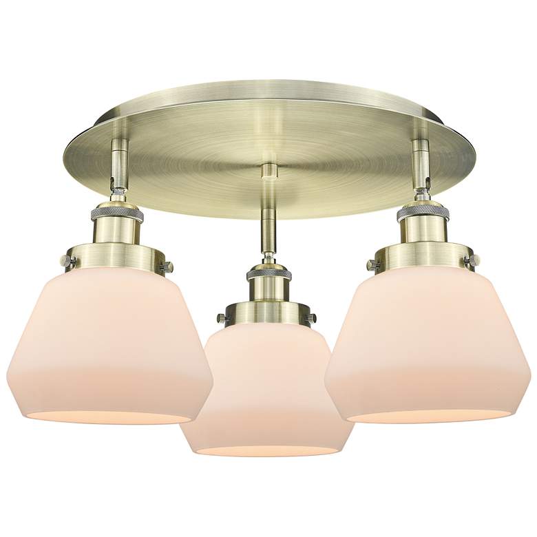 Image 1 Fulton 18.25"W 3 Light Antique Brass Flush Mount w/ Matte White Glass