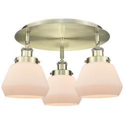 Fulton 18.25"W 3 Light Antique Brass Flush Mount w/ Matte White Glass